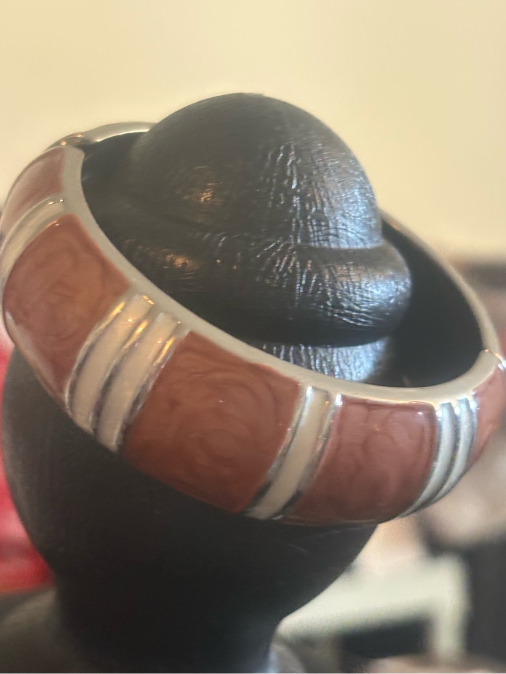Silver tone Brown Enamel Bangle Bracelet